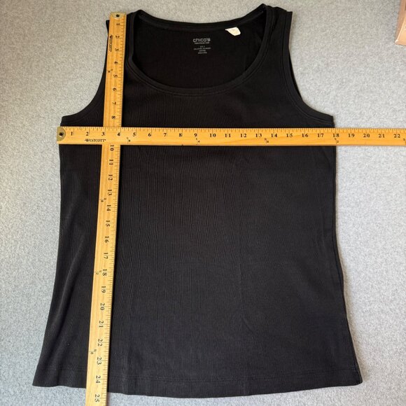 Chicos Black Tank Top True Color Tees Cotton Blend Ribbed Size 2 US Large Summer - Picture 2 of 9